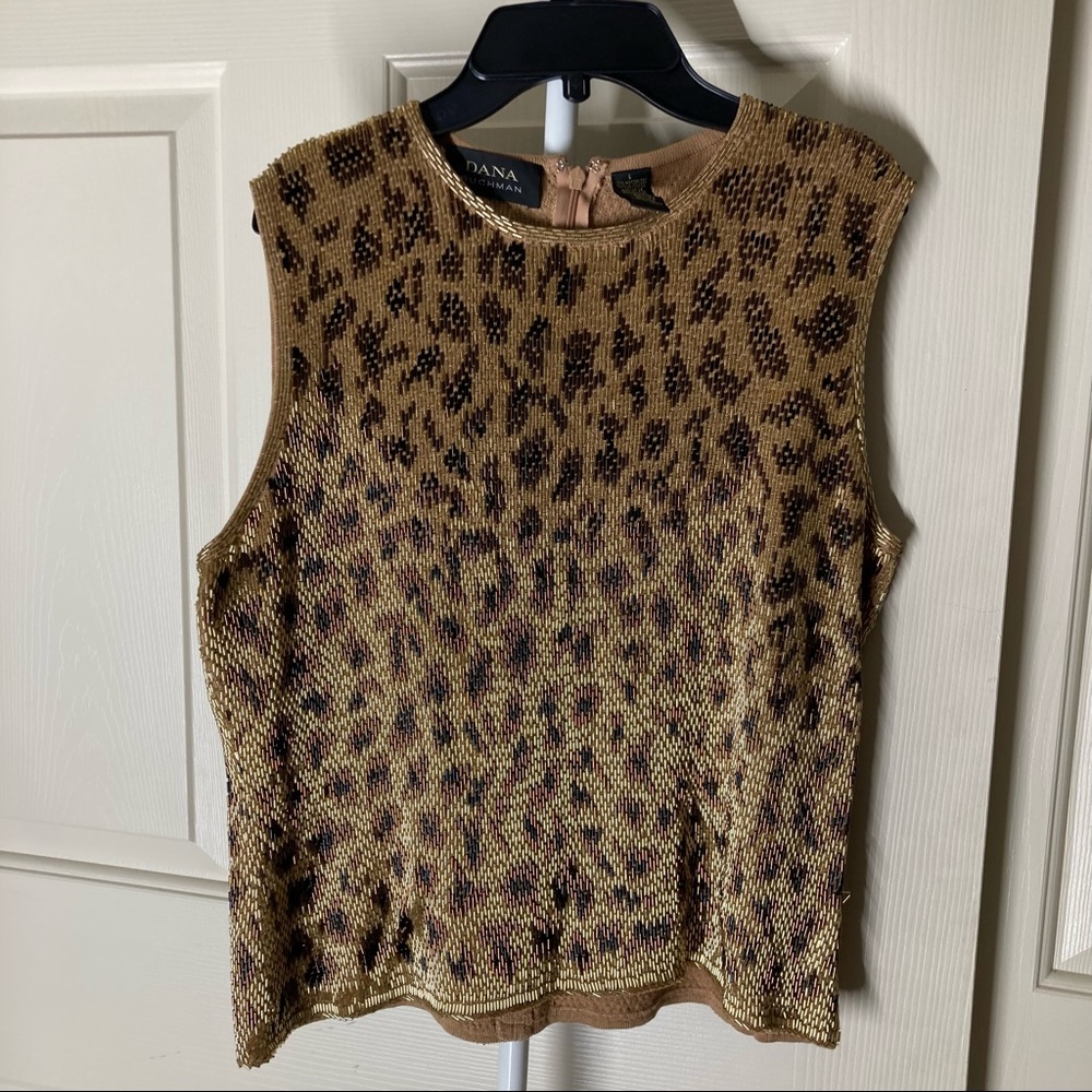 Dana Buchman Beaded Vintage Leopard Print Tank Top